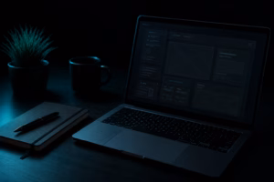 web development project planning on a dark desk